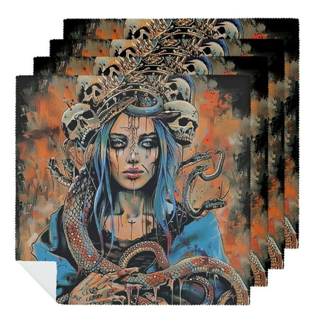 

Facannap Snake Skulls Polyester Cloth Napkins Reusable Fabric for Events Party Dinner Decoration Washable Napkins 6 PCS