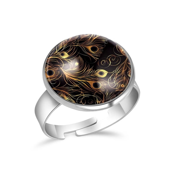 PhooArto Golden Peacock Feather Pattern Stainless Steel Rings for Women, Open Adjustable Ring Promise Ring Jewelry Gifts
