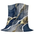 Abstract Fleece Throw Blanket Blue Ink Gold Foiling Ocean Waves Luxury ...