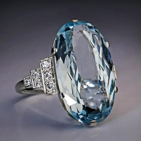 925 Silver Super Flash Oversized Oval Blue Crystal Ring Found Diamond Ring Found Female Jewelry Earrings