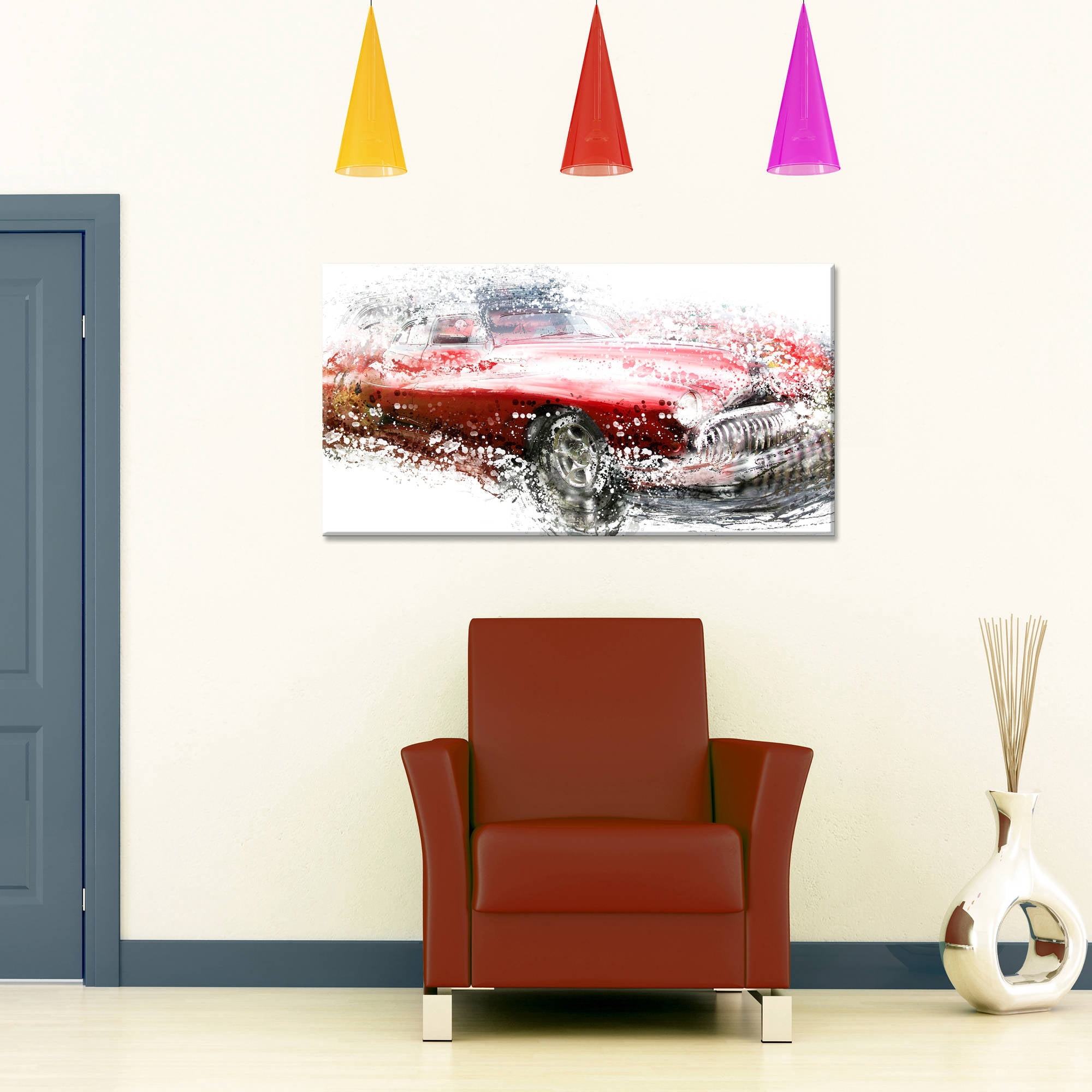 DESIGN ART Red Classic Luxury Car Small Gallery Wrapped Canvas
