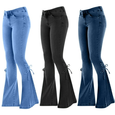 

Womens Slim Bodycon Jeans Stretchy High Waist Flare Leg Long Denim Pants Sexy Casual Trousers