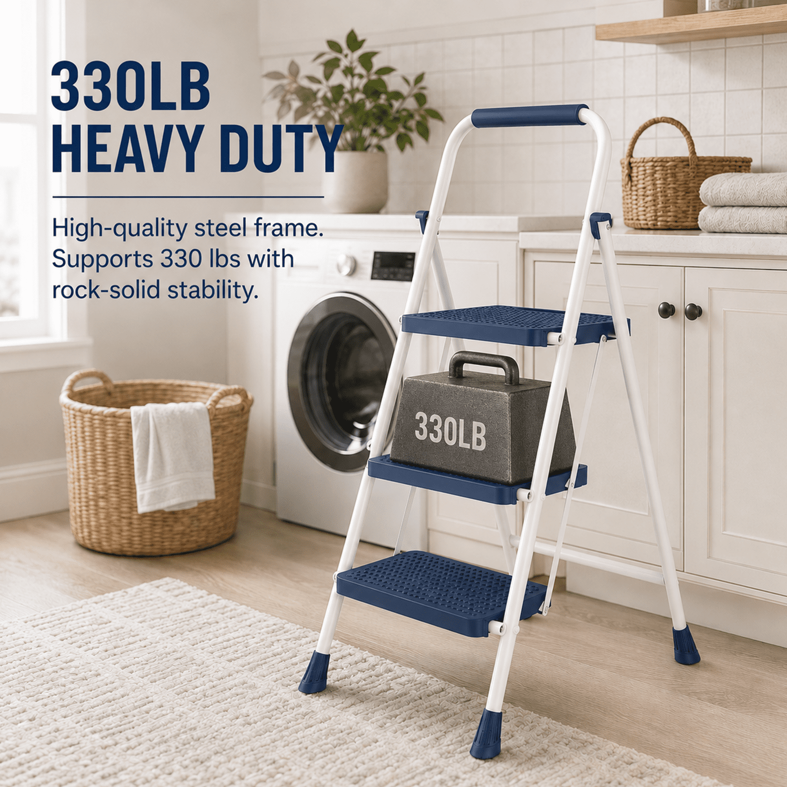 Alvantor 2/3-Layer Step Ladder with Anti-Slip Pedals and Comfortable Handrail
