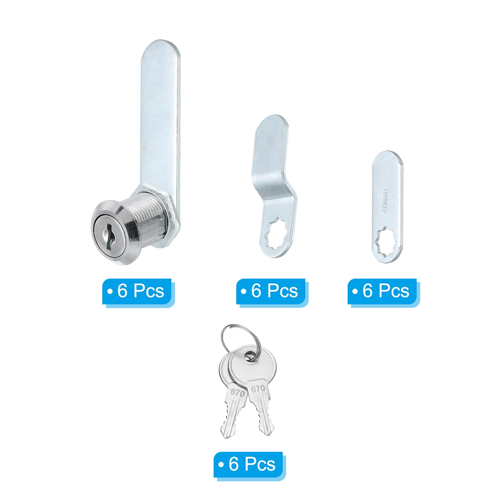 3/4 inch Cabinet Locks with Keys, Zinc Alloy Cam Lock Cylinder RV Lock Set Key Different, Silver 6 Pack