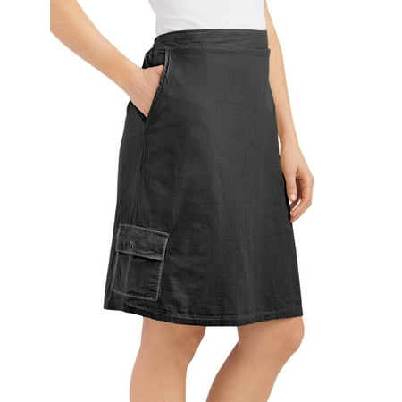 Women's Cargo Skort With Elasticized Waist, Large, Black