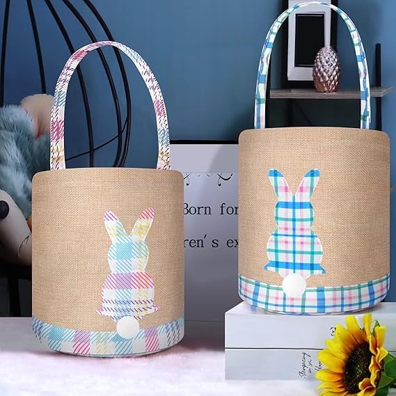 Easter Bunny Basket Canvas Easter Egg Hunts Decorations Storage Reusable Grocery Candy Bag Gifts