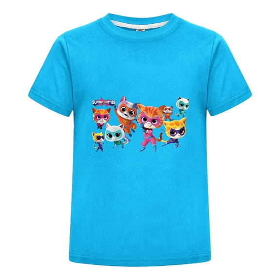 Cartoon Hero Shirt for Kids Featuring Super-Kitties T-Shirt – Boys Girls Summer Outfit – Short Sleeve Tee – Cotton Top for Play or School