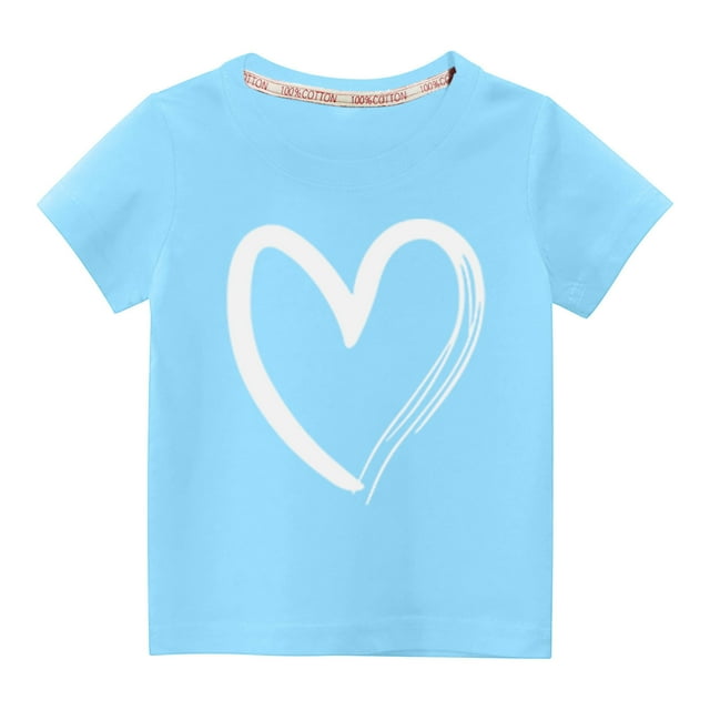 Rbaofujie T-Shirts pour Fille, T-Shirts à Imprimé Cœur Scintillant, Manches Courtes, Col Ras du Cou, Hauts d'Été