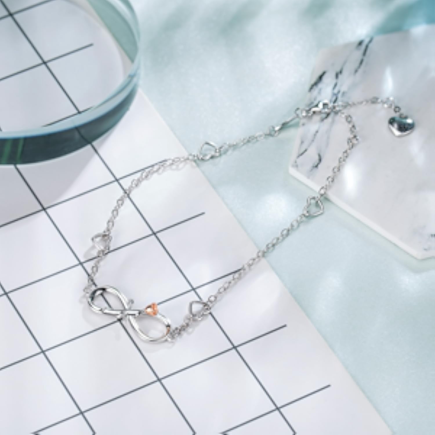 Women's Anklet, 925 Sterling Silver, Infinite Heart Anklet, Cubic Zirconia Rose Gold, Summer Beach Fashion Anklet, Summer Vacation Jewelry Gift