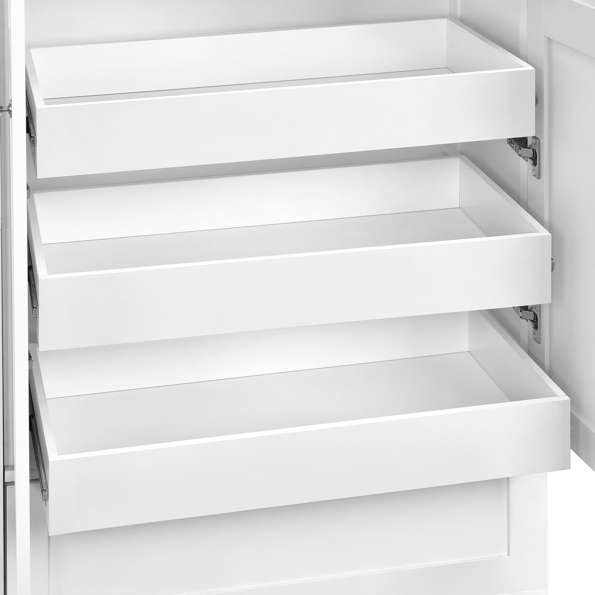 Euroco 73.6" Tall Farmhouse Kitchen Pantry Cabinet, Freestanding Hutch Cabinet with 2 Drawers, 3 Pull-Out Trays & Side Cabinets,Food Pantry for Dining Room,White