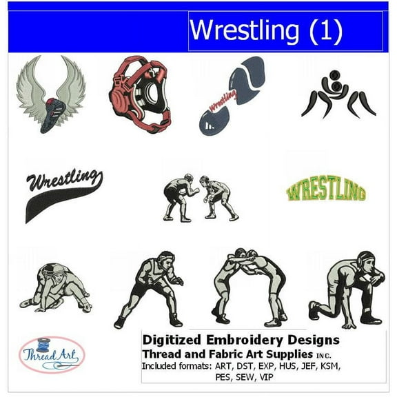 Wrestling(1) Embroidery Designs - All Popular Formats Included - Loaded on USB Stick