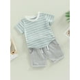 thumbnail image 3 of Bagilaanoe 2pcs Toddler Baby Boy Short Pants Set Short Sleeve Striped Print T Shirt Tops + Shorts 6M 12M 18M 24M 3T Kids Casual Summer Outfits, 3 of 9