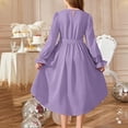 thumbnail image 3 of Fesfesfes Girls Long Sleeve Party Dress With Belt Elegant Pleated Flowy Formal Gown For Special Occasion Birthday Celebration Holiday Outfit(Purple,8-9 Years), 3 of 5