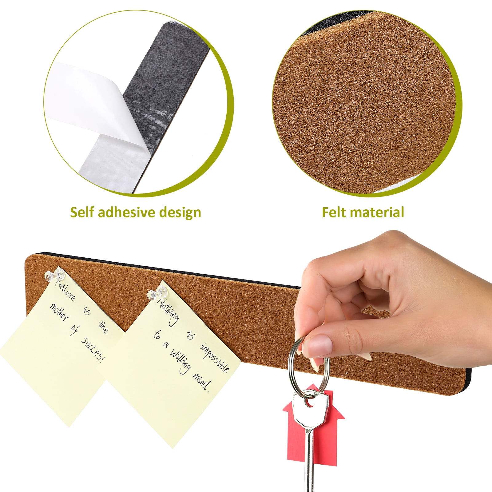 Set of 3 Decorative Board Felt Strips Transparent Thumbtacks Cork for Office Bulletin Boards