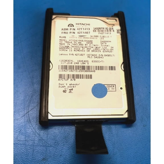 Pre-Owned Hitachi HTS541660J9SA00, 5400RPM, 1.5Gp/s, 60GB SATA 2.5 HDD