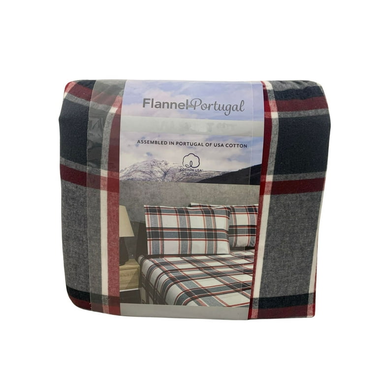 Flannel From Portugal Red Plaid Flannel Sheet Set Piece King 100