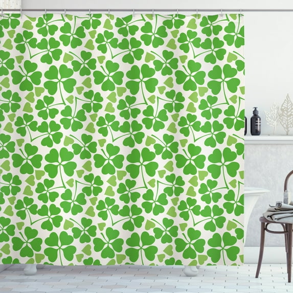 Ambesonne Irish Shower Curtain, Gaelic Nature Clovers, 69"Wx75"L, Lime Green Pistachio