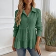 thumbnail image 2 of Antqov Button Up Shirt Women, Long Sleeve Solid Color Lapel Pleated Loose Tapered Waist Shirts, Business Fashion Comfy Soft Office Dress Shirt Work Blouse, 2 of 7