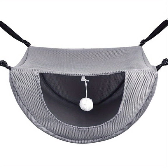 Breathable Mesh Hanging Cat Bed for Cages Ventilated Sandwich Fabric Pet Hammock with Built-in Play Toy Elevated Sleep Spot for Small Pets and Kittens, Gray S