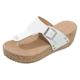thumbnail image 6 of Rokment Womens Denim Cork Footbed Platform Flip Flops Trendy Casual Leather Buckles Wedge Slip on Thong Dress Backless Sandals Comfortable Walking Slippers White Size 9, 6 of 7