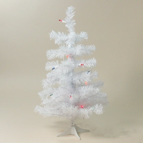 Northlight 2' Prelit Artificial Christmas Tree Slim White Tinsel - Multi-Color Lights