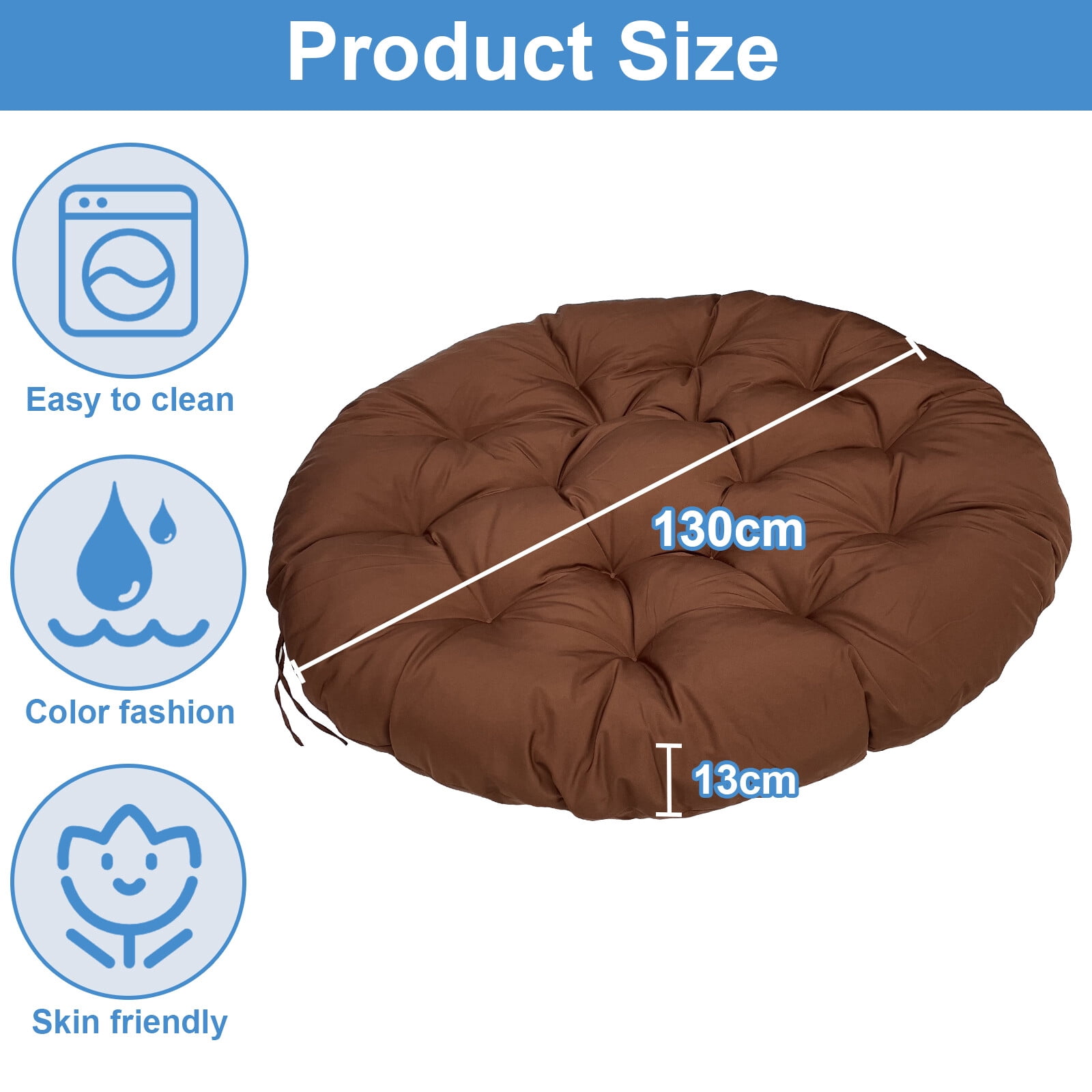 JIAN YA NA Indoor Outdoor Papasan Cushion, 47-inch Hanging Egg Chair Cushion Replacement (Without Chair), Chocolate