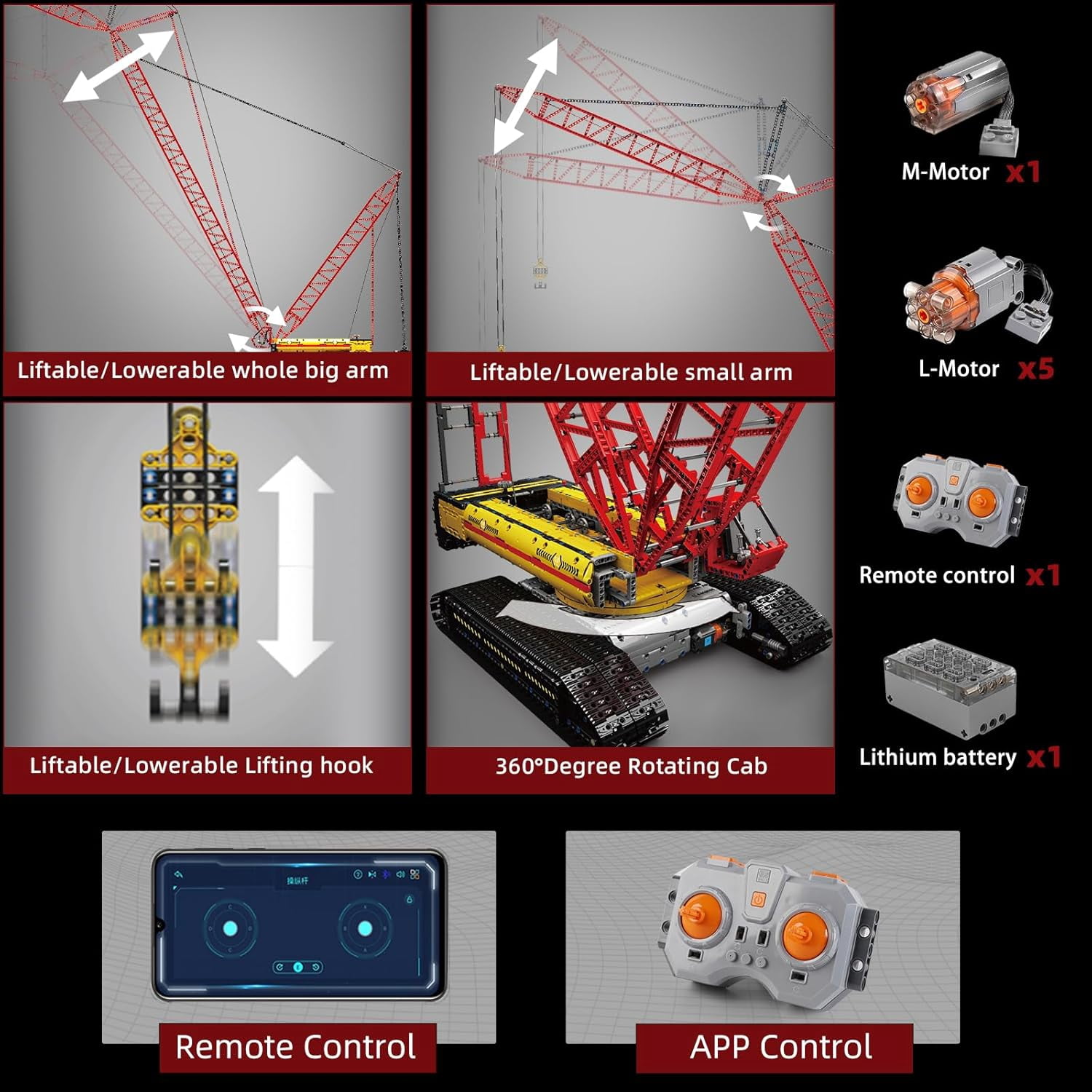 Crawler Crane LR13000 Building Block Kits, Technical Construction Vehicles Cranes Model with Motor/APP Remote Control, Gift for Age 14+/Adult Collections Enthusiasts (4318+ Pieces)