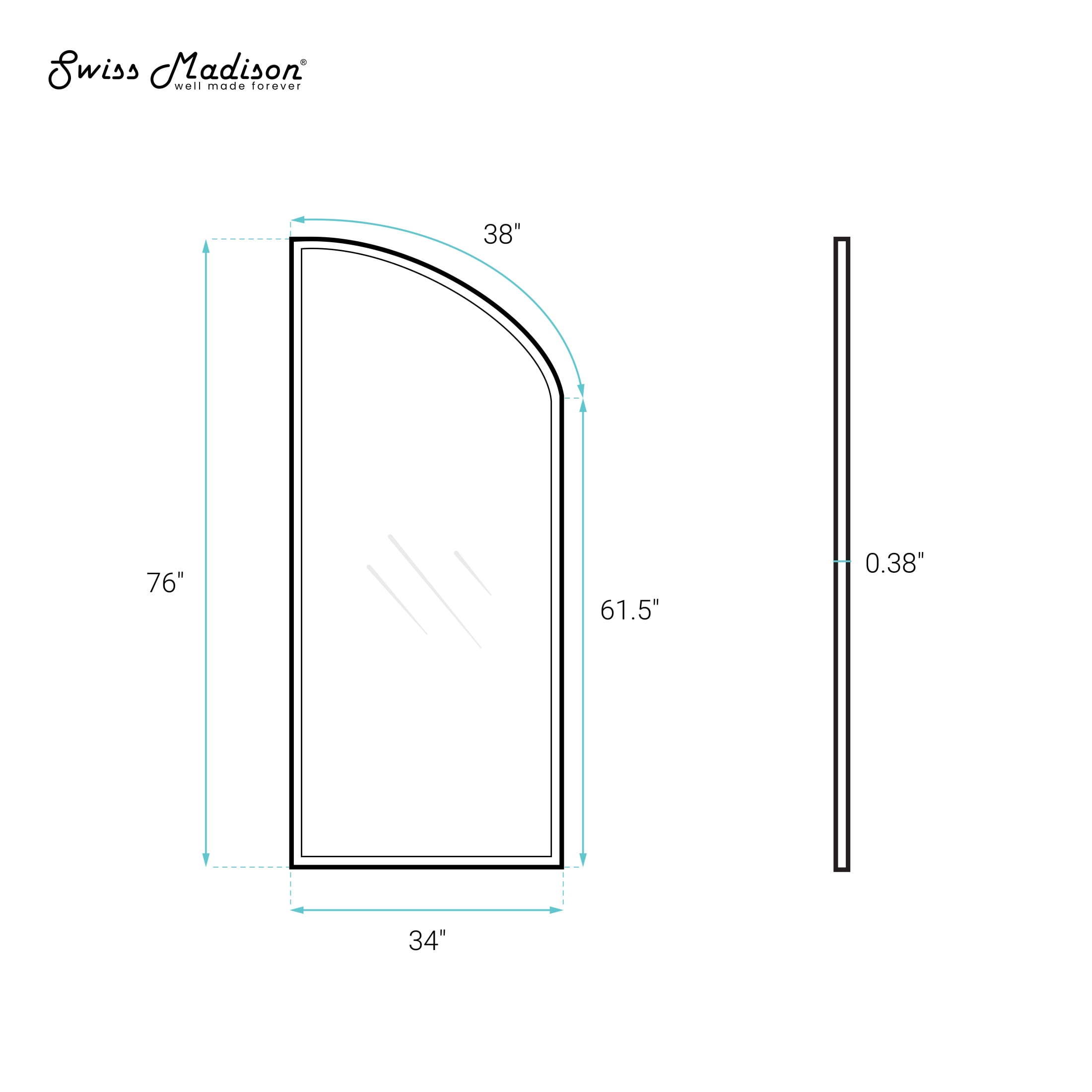 Demi 34 x 76 Framed Fixed 3/8 in. (10mm) Clear Tempered Glass Shower Door with Black Matte Frame