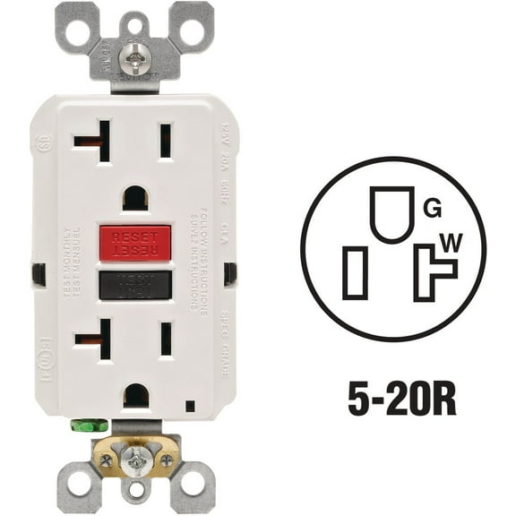 1PACK Leviton SmartlockPro Self-Test 20A White Commercial Grade 5-20R GFCI Outlet