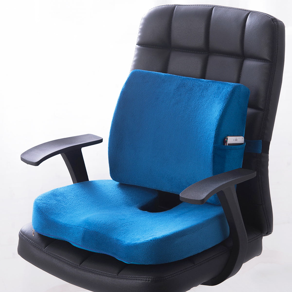 Memory Foam Chair Cushion Student Office Breathable Seat Pad with Slipcover