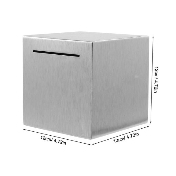 Luxshiny Adults Metal Money Box with Cash Storage 12cm Stainless Steel Silver 1Pcs