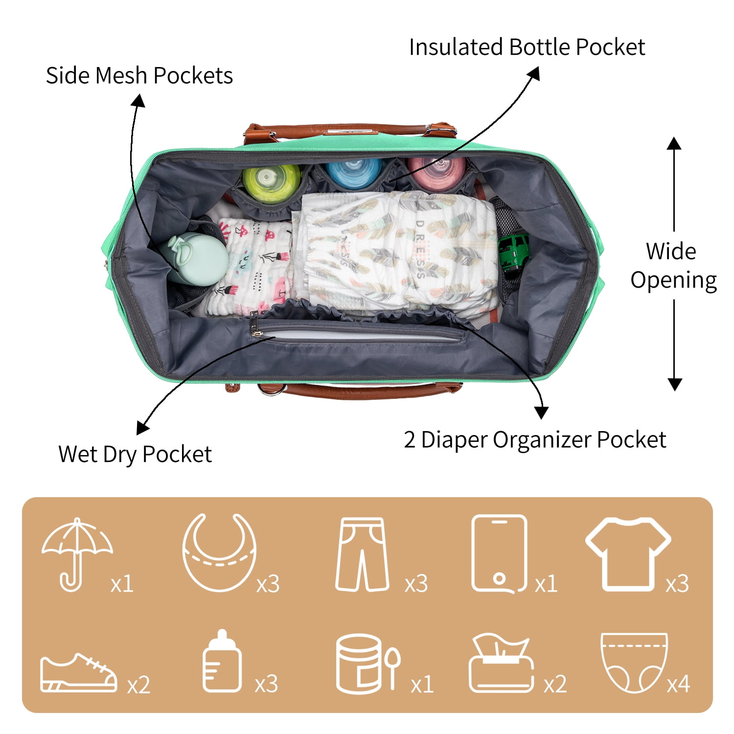 Diaper Bag Tote with Mommy's Treasure and Baby Necessities, Large Capacity Mommy Bag for Hospital and Weekender Travel, Newborn Baby Essential