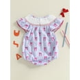 thumbnail image 6 of BemeyourBBs Newborn Baby Girl 4th of July Outfit Smocked Bubble Romper Patriotic Independent Day Summer Clothes Casual Plaid Print Flag Embroidery Fly Sleeves Bodysuit Jumpsuit, 6 of 9