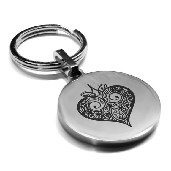 Stainless Steel Heart Card Suit Round Medallion Keychain Circle Ring