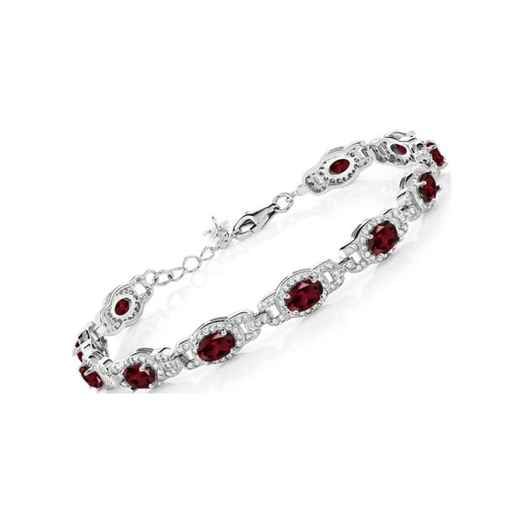 Gem Stone King 925 Sterling Silver Red Rhodolite Garnet Tennis Bracelet for Women (9.10 Cttw, Gemstone Birthstone, Oval 6X4MM, 7 inch With 1 inch Extender)