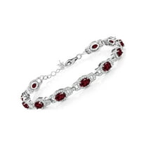 Gem Stone King 925 Sterling Silver Red Rhodolite Garnet Tennis Bracelet for Women (9.10 Cttw, Gemstone Birthstone, Oval 6X4MM, 7 inch With 1 inch Extender)