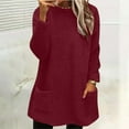 thumbnail image 2 of Fall Saving! HVOBTTY Women's Long Sleeved Pullover T Shirts, Fall Tops for Women, Women's Solid Color Crew Neck Drop Shoulder Pocketed Thermal Top Wine, XXL, 2 of 5