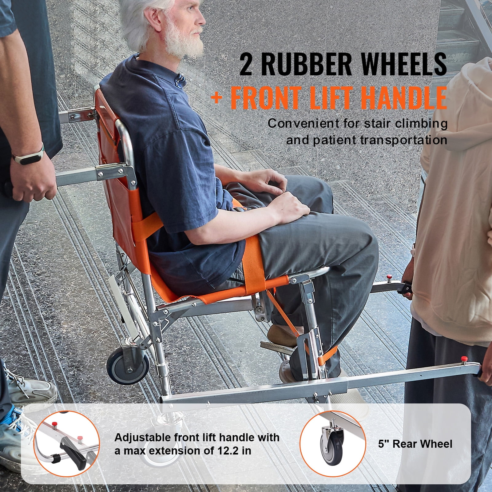 KFFKFF EMS Stair Chair, Supports up to 350 lbs, Foldable Design for Emergency Situations, Equipped with 2 Wheels, Ideal for Elderly and Disabled Evacuation by Ambulance and Firefighter Teams