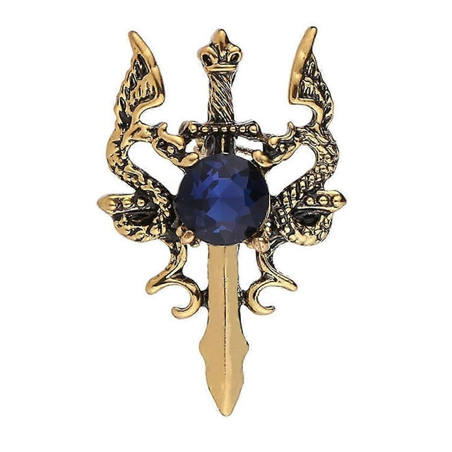 Retro Dragon Blade Brooch Men Animal Rhinestone Lapel Pin Suit Shirt Badge Jewelry Gift Accessories