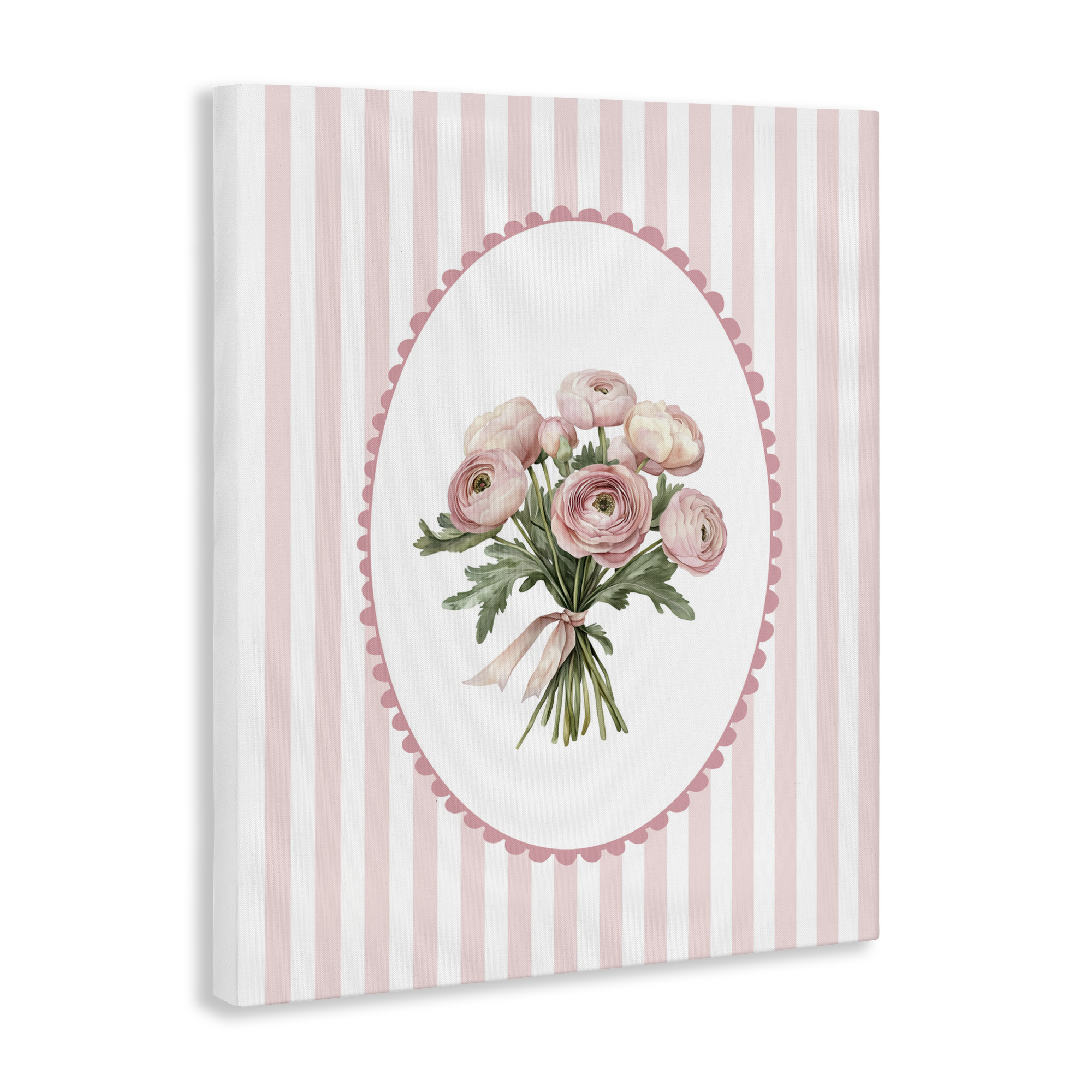 Peony Bouquet on Gentle Stripes Canvas Wall Art, design by Christine Simpson Art