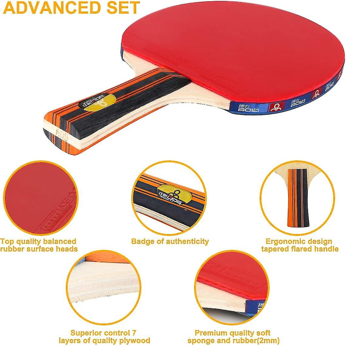 Table Tennis Bats Professional Ping Pong Racket Paddle Set With 2 Bats And 3 Balls In Carrying Case Table