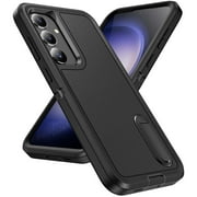 Feishell Case for Samsung Galaxy A26 5G,Heavy Duty 3 Layer Military Protection with Hidden Kickstand Shock Resistant Armor Hybrid Bumper Rugged Rubber Phone Cover,Black+Black