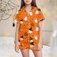 thumbnail image 2 of TOWED22 Kids Halloween Pajamas Sets Baby Boy Girl Button-Down Silk Sleepwear 2 Piece Short Sleeve Loungewear Clothes Set for 2-13 Years Teens(Yellow,6-7 Y), 2 of 5