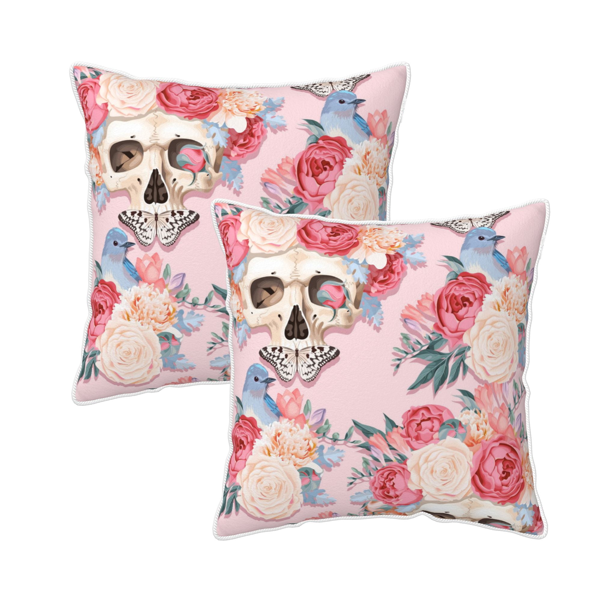 DouZhe Velvet Decorative Throw Pillow Covers Set of 2 Soft Square Cushion Cover with Invisible Zipper Skeleton Butterflies Rose Watercolor Printing 18 x18 Walmart