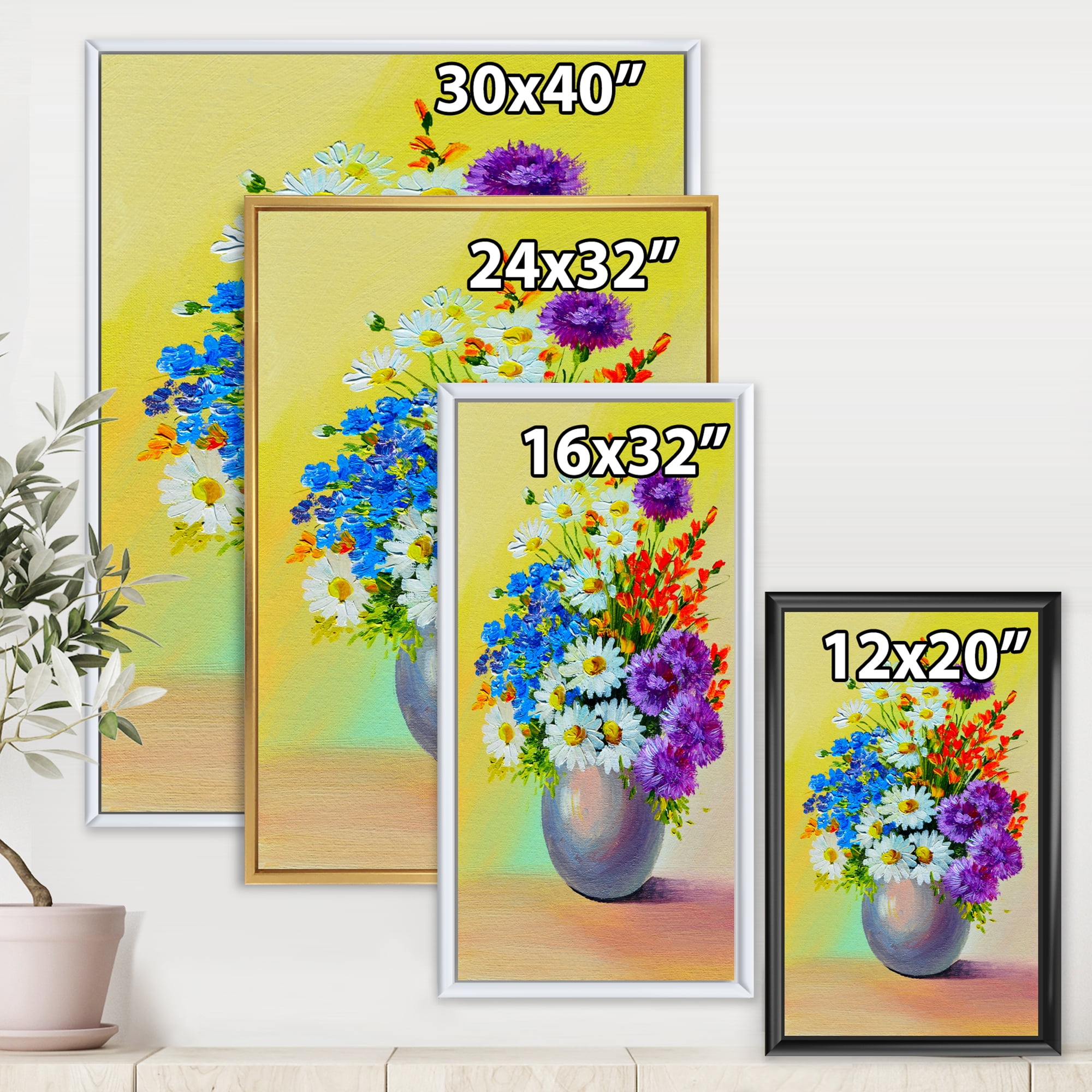 Designart 'Still Life A Bouquet Of Red Blue & White Flowers' Traditional Framed Canvas Wall Art Print