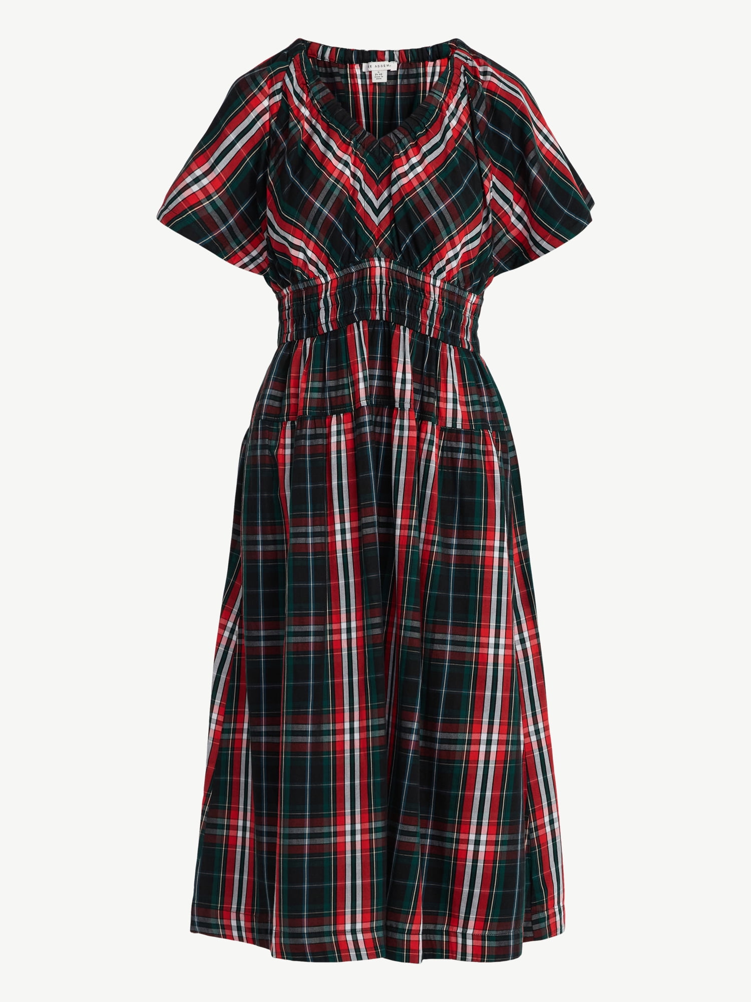 Free Assembly Women's and Women's Plus Cotton Smocked Waist Midi Dress with Flutter Sleeves, Sizes XS-4X