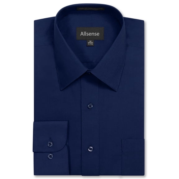 Allsense Men’s Dress Shirt Regular-Fit Short Sleeve Stretch Wrinkle-Free, Navy Blue, Small