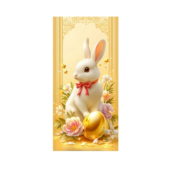 Lksixu Easter Decorations Enchanting Easter Decor Graceful Bunny with A Red Bow Golden Eggs And Surrounded By Spring Flowers A Symbols Of Easter Celebration Spring Decor for Party Holiday
