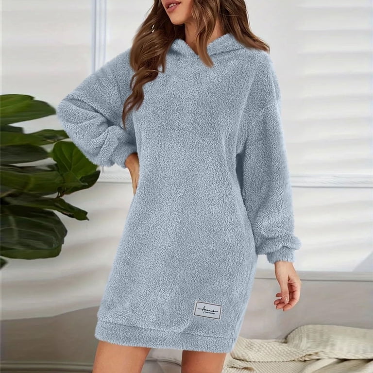 oversized soft hoodie dress Aellinatey Women's Oversized Sports Fluffy Soft Casual Winter Long Sleeve Hoodie Dress, Size: 3XL, Blue