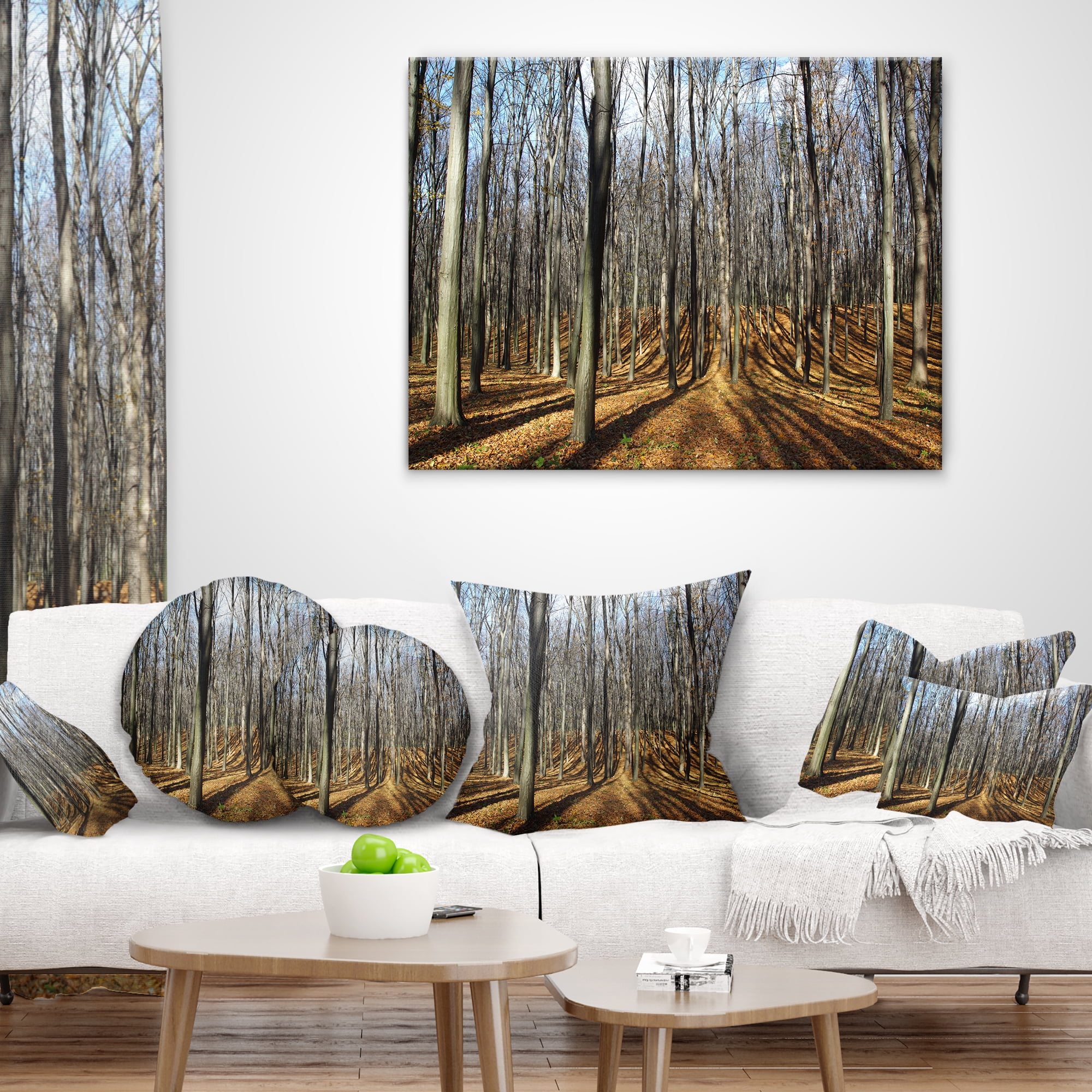 Designart Shade from Sun in Autumn Forest - Modern Forest Throw Pillow - 18x18